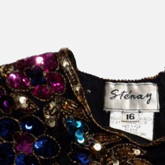 Vintage Stenay Sequined Glass Beaded Party Holiday Dress Size 16 - Picture 2 of 11
